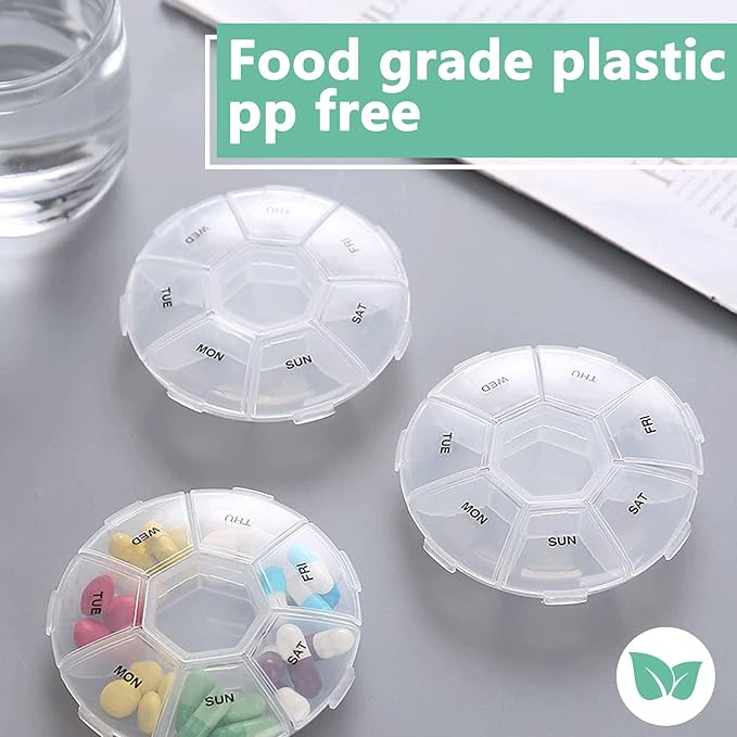 Pill Organizer, INVODA Pill Case7 Day Transparent Pill Box Weekly Pill Planner Remark from Sunday to Saturday Pill Container with7 Compartments (2 Pack)
