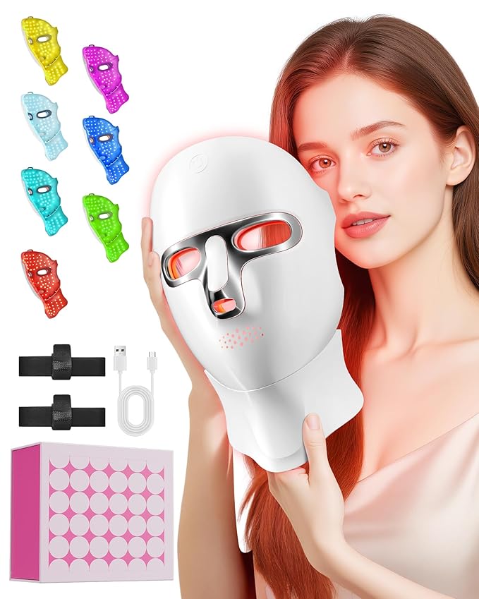 Red Light Therapy for Face-LED Light Therapy Mask Skin Care Mask,Cordless LED Face Mask face & Neck Red & Infrared Lights Masks Wavelength,USB C Rechargeable for Home Use Working Travel Yoga (silver)