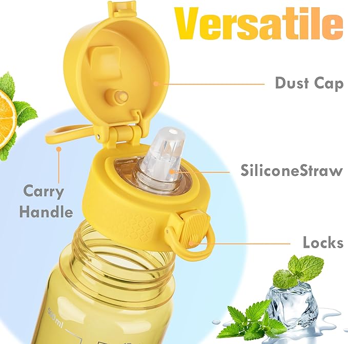 GOPPUS 17oz Kids Water Bottle for School -Straw, Leak-Proof Tritan Sports Bottle Time Marker Reusable for Girls Boys