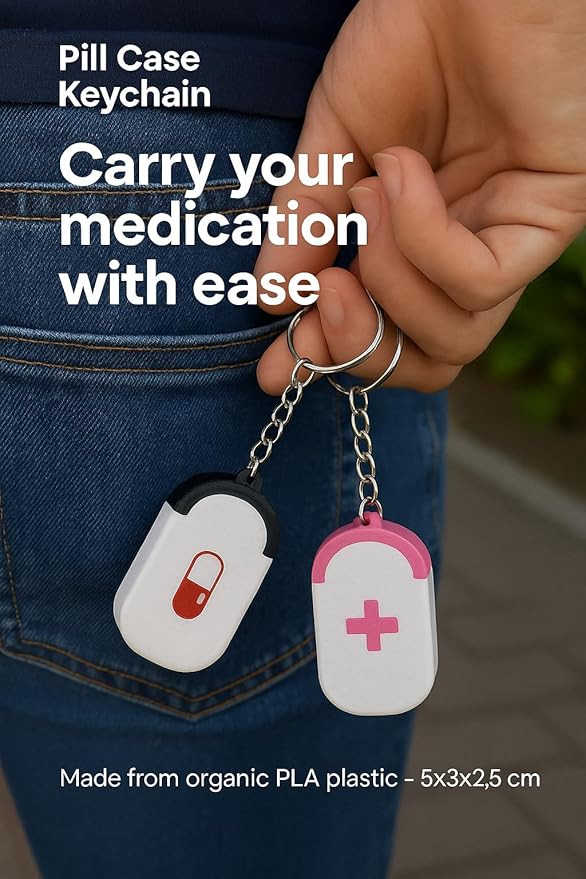 Keychain Pill Box Daily Medicine Carrying Tiny Keychain Vitamin Box (Pink)