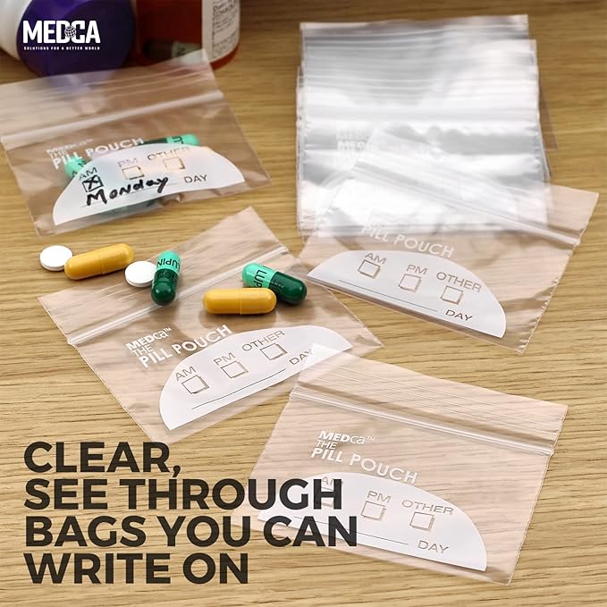 Pill Bag Pouch, Reusable Plastic Pill Organizer Bags, Size 3" X 2" 3 Mil (Pack of 100)