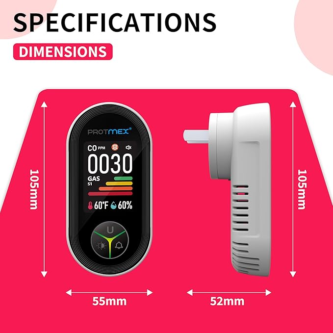 Protmex 4-in-1 Plug-in Carbon Monoxide Detector & Natural Gas Leak Detector, Portable CO Alarm Gas Leak Monitor with Temperature & Humidity Sensor, Large Display Indoor Air Quality Monitor