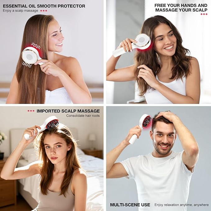 3 in 1 Scalp Massager Hair - 360° Hair Oil Applicator Electric Scalp Massager IPX7 Waterproof for Home & Travel (White)