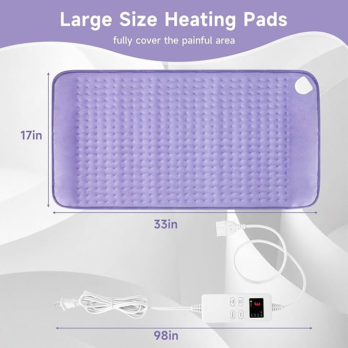 Heating Pad for Back Pain Cramps Relief, 17"x33" Extra Large Heating Pad Portable Heating Pads Birthday Christma s Gifts for Women, 6 Heat Levels, 4 Time Setting