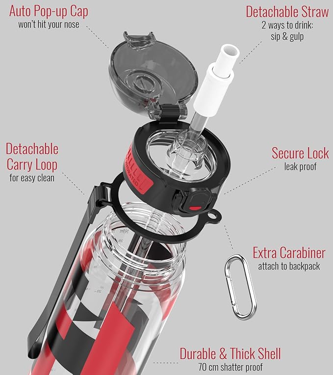 32oz/1L Sport Water Bottle, Light Tritan, Quick-Open Chug Lid/Straw 2-in-1, Leak-Proof, Dishwasher-Safe, BPA-Free, Drop-Resist & Scratch-Resist for Travel/Gym/Office (Bauhaus 1)