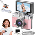 Mini Digital Camera Keychain Retro Mini Digital Video Camera Small 1080P FHD Recording with 0.96" IPS Screen with 6 Retro Filters AVI Format-Ideal for Phone Transfer (32GB, Pink)