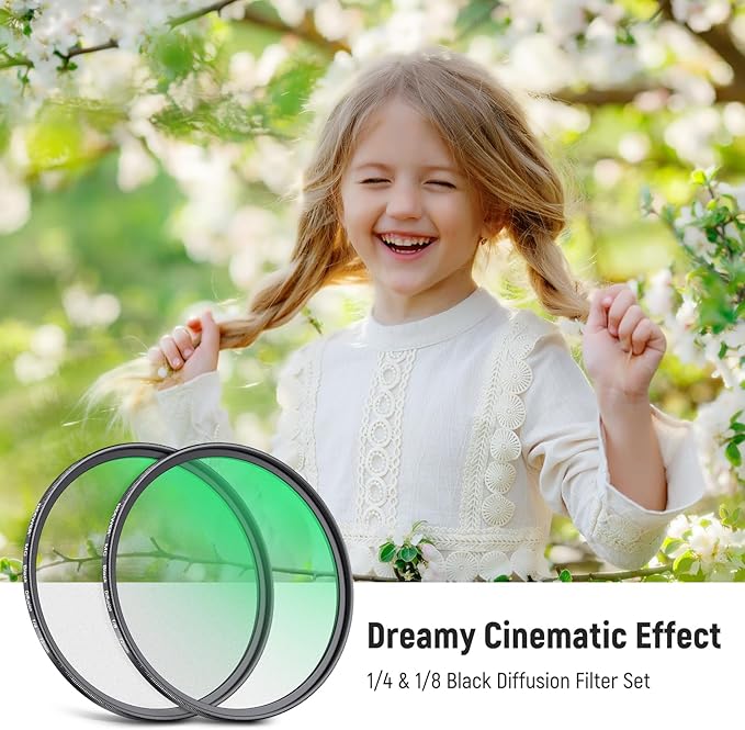 NEEWER 72mm 1/4 & 1/8 Black Diffusion Camera Lens Filter 2 Pack Set, Dreamy Cinematic Effect Filter Multicoated Glass Storage Case Cleaning Cloth, for Portrait Photography Video