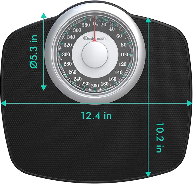 Adamson A25T Scales for Body Weight - Up to 400 LB - 5.3" Dial on 12.4" x 10.2" Platform - Anti-Skid Rubber Surface - High Precision Bathroom Scale Analog - Durable with 20-Year Assurance