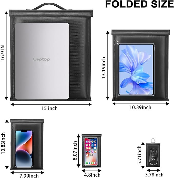 5 Pack Faraday Bags, Large Faraday Cage with Handle, Anti-Tracking Faraday Bag for Laptops & Tablets & Phones & Car Keys, Fireproof & Waterproof RFID Signal Blocker Bag