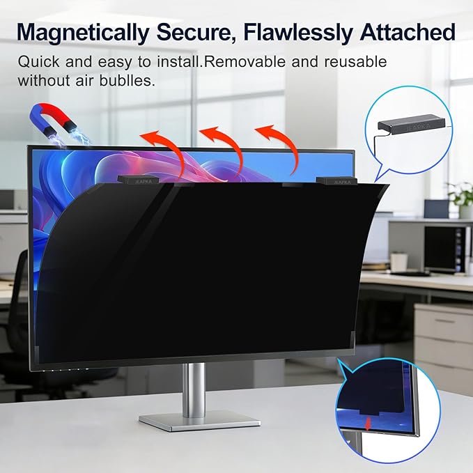 2 Pack 23.6 Inch Magnetic Computer Privacy Screen Filter for Monitor 16:9 Aspect Ratio, Removable Hanging Privacy Screen Shield, Anti Blue Light Filter, Anti-Glare Protector