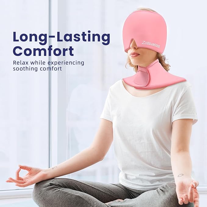 Migraine Relief Cap and Neck Ice Pack Wrap Gel Set, Upgrade Headache Hangover Cold Cap and Cervical Ice Packs Compress Relief for Head Cervical Pain, Stress, Swelling, Office Pressure Gift Women-Pink