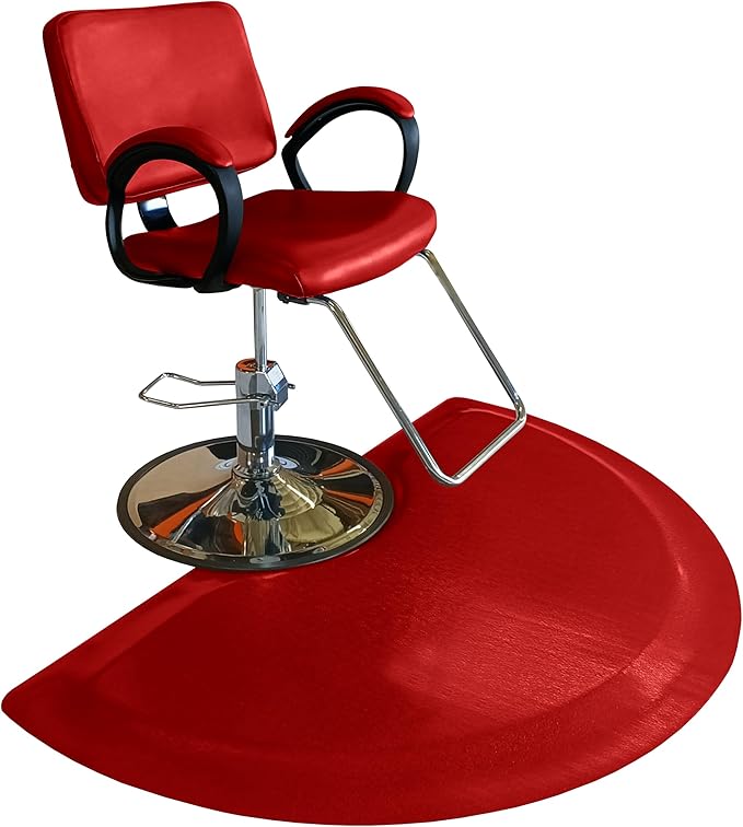 Rhino Mats, Rhino Hide Salon Mat, Non-Slip Standing Cushioned Comfort Anti-Fatigue Mat for Salon, Barbershop, or Spa (Red, Semi-Circle 3' x 3.5' x 7/8")