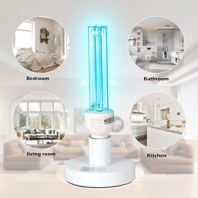 25 Watts UVC Sanitizer Lamp with Ozone UVC Light Bulb with Base and 3-Gear Timer 185nm Wavelength UV Light for Bedroom/Closet/Kitchen/Bathroom E26 Base 110V CTUV-25