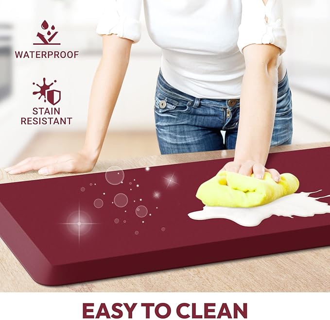4/5 Inch Thick Kitchen Mat - Cushioned Anti Fatigue Mats for Kitchen Floor - Easy to Clean, Waterproof, Non-Slip Kitchen Rug for Sink, Office, Kitchen (30''x108'' Red)
