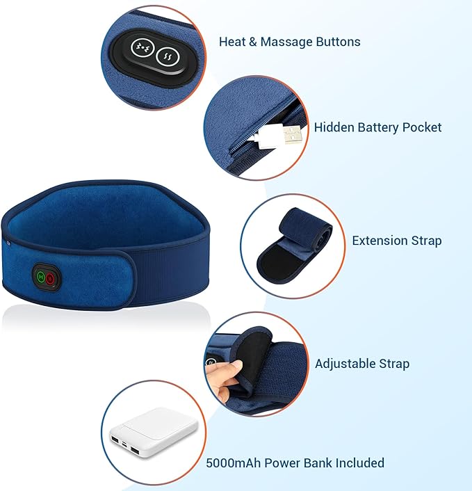Comfytemp Cordless Portable Heating Pad with Massager for Back, FSA Eligible HSA, Rechargeable Wireless Lower Back Massager with Heat, Battery Operated Electric Wearable Heated Waist Belt for Period