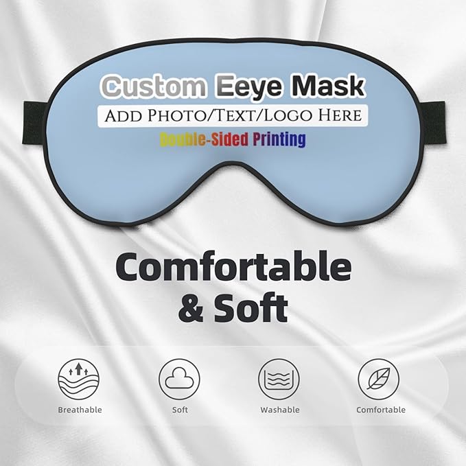 Personalized Eye Masks,Customized Sleep Blindfold Eye Mask,Custom Blackout Eye Cover with Adjustable Strap for Travel and Nap Light Blue