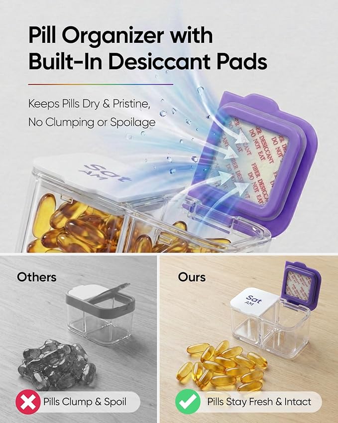 Extra Large Pill Organizer with Desiccant Pads, Moisture-Resistant & Detachable Weekly Pill Box 2 Times a Day, Wide Opening for Vitamins and Daily Pills, Easy for Seniors, Home & Travel Use