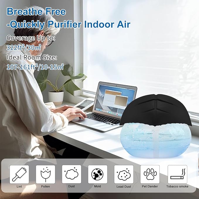 Water Based Air Purifier with Essential Oil Diffuser Pack, Air Washer with 7 Color LED Night Light, Air Revitalizer Includes 6x10ml Essential Oil Aroma Diffuser for Home, Office, Pet