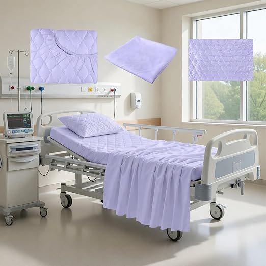 Lounsweer 3 Piece Hospital Bed Sheet Set, Purple Waterproof Bed Sheet Set, Incontinence Protection for Home and Hospital Use, Include 1 Fitted 36" x 84" x 12" 1 Flat and 1 Pillowcase