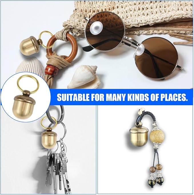 Pills Bottle Keychain, Copper Acorn Shaped Medication Small Empty Bottles Key Pendant Mini Pill Case Holder Travel Accessories