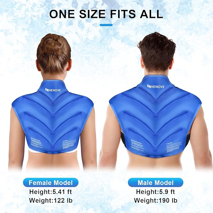 Chenove Ice Pack for Shoulders Upper Back with Strap, Neck and Shoulder Ice Pack Wrap Rotator Cuff Gel Reusable with Cold Compression Therapy, Soreness (Blue)