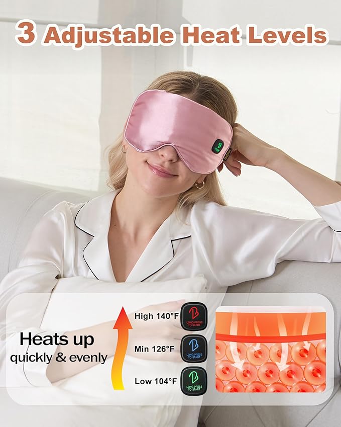 BeeVines Cordless Heated Eye Mask for Dry Eyes, Washable Heat Eye Masks for Blepharitis, Warm Eye Compress for Men & Women, 1500mAh Rechargeable Eye Warmer with Travel Pouch(Pink)