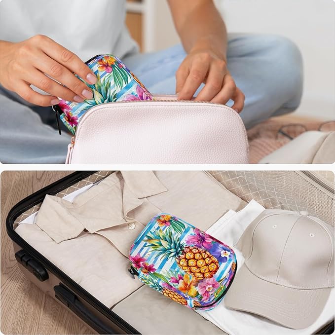 Tropical Pineapple Fruit Pill Case Travel Pill Organizer Weekly 7 Day Portable with Zipper Medicine Box Pill Case for Vitamins, Birth Control,Fish Oils,Medication, Supplements