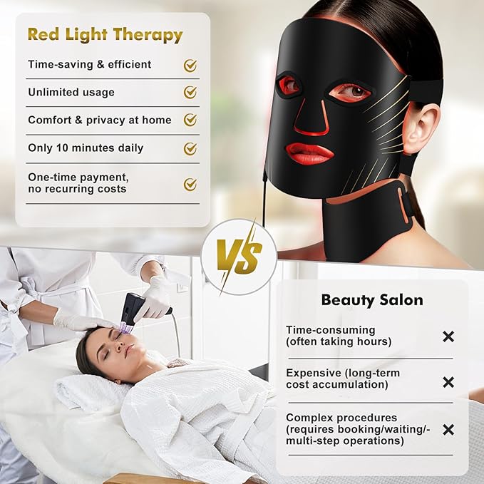Red Light Therapy for Face & Neck Mask, Led Face Mask Light Therapy with 7 Colors, 309 LED Beads Silicone Facial Skin Care Device for Home SPA Beauty Salon