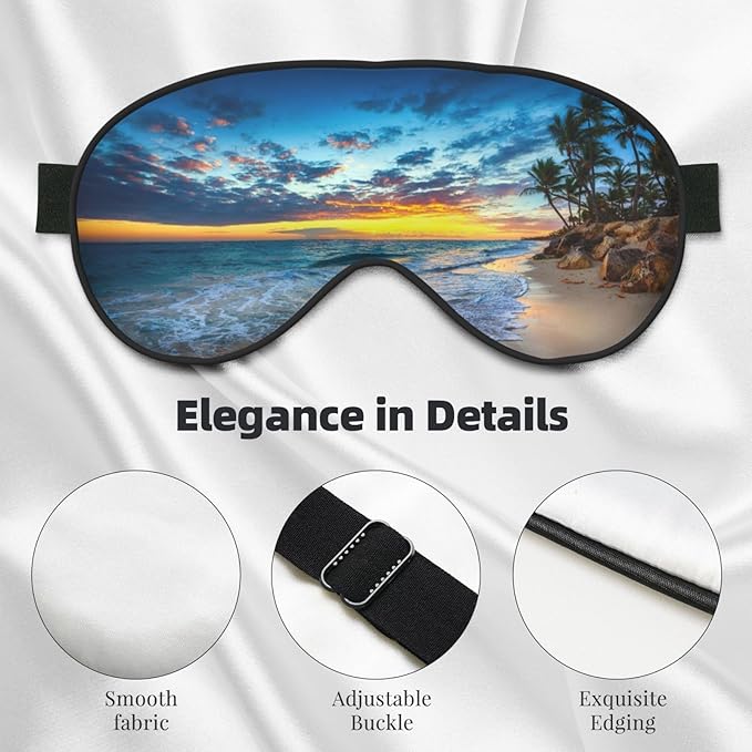 Orange Sunrise Over The Beach Sleep Mask Eye Mask with Adjustable Strap Eye Sleep Shade Cover Blocks Light for Women Men Airplane Travel Nap
