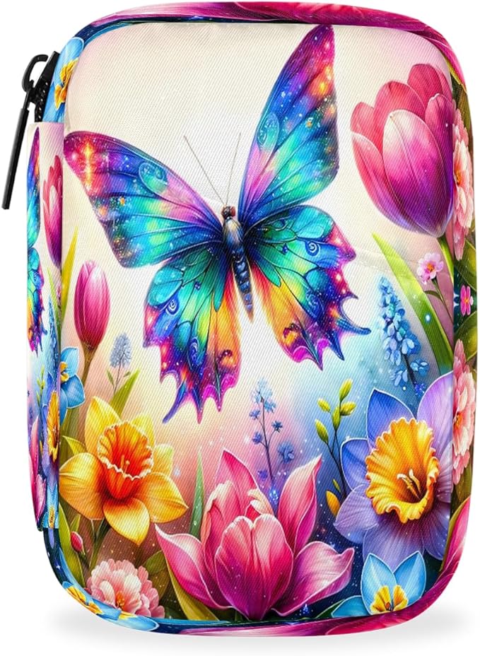 Butterfly Color Flower Pill Case Travel Pill Organizer Weekly 7 Day Portable with Zipper Medicine Box Pill Case for Vitamins, Birth Control,Fish Oils,Medication, Supplements