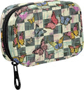 Fustylead Colorful Monarch Butterflies Print Over Checkers Background Travel Pill Case Bag with Zipper Weekly Pill Box 8 Compartments 7 Day Personal Pill Case Purse Medicine Case Organizer