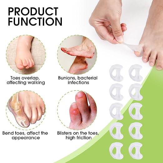 10PCS Gel Toe Separator, Pinky Toe Spacers, Little Toe Cushions Straightener Bunion Corrector for Preventing Rubbing & Relieving Pressure, Pain Relief from Overlapping Toes, Blisters, and Corns