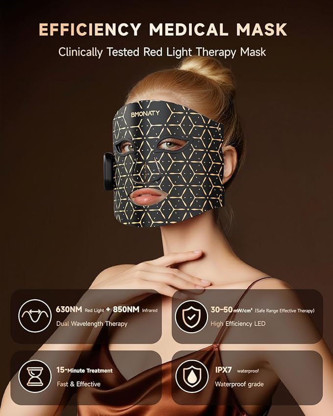 Red Light Therapy Mask for Face, 4 Modes Wireless Remote LED Face Mask Light Therapy, 850nm Near-Infrared & Red Light, 272 LEDs, Anti-Aging Skin Rejuvenation Device for Home or Travel Gift for Women