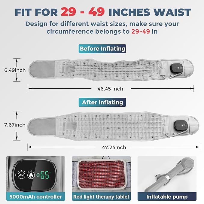 Aimery 2025 Upgraded Version 3-in-1 Sciatica Belt，Decompression Back Belt with Red Light Heating and Massage, Back Reliever, Inflatable Back Brace for Spinal Lumbar Woman Men Heating Pad (1)