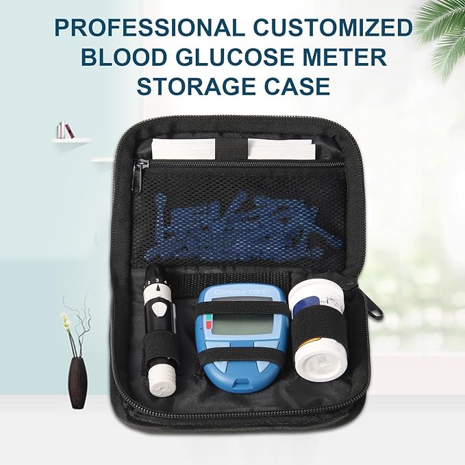 Diabetes Supply Case, Diabetic Organizer For Test Strips With Mesh Pocket, Portable Diabetes Testing Kit bag, Travel Blood Glucose Meter Glucometer Storage Bag, Glucose Monitor Case