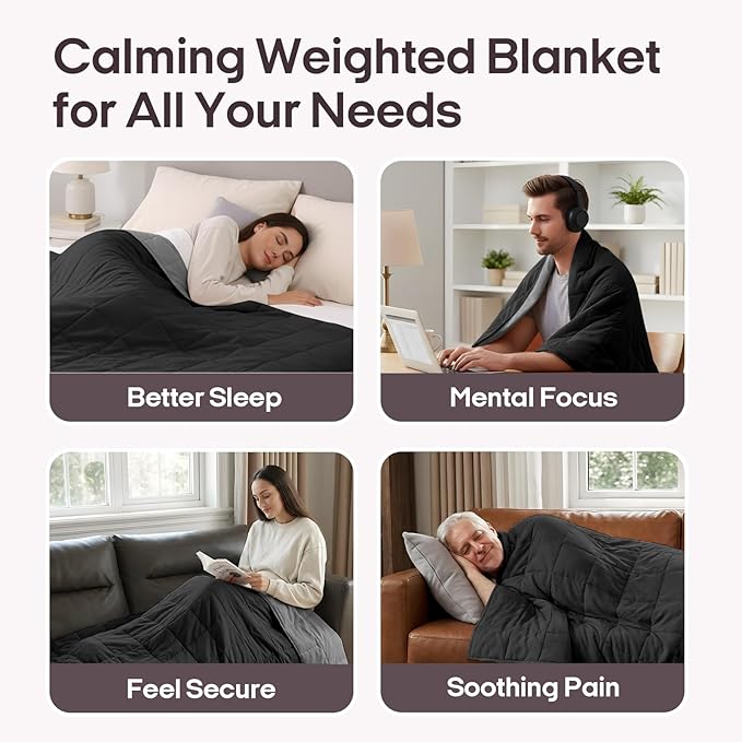 ZonLi Weighted Blanket (48''x72'', 15lbs, Grey/Black), Cooling Weighted Blankets for Adults, High Breathability Heavy Blanket, Soft Material with Premium Glass Beads