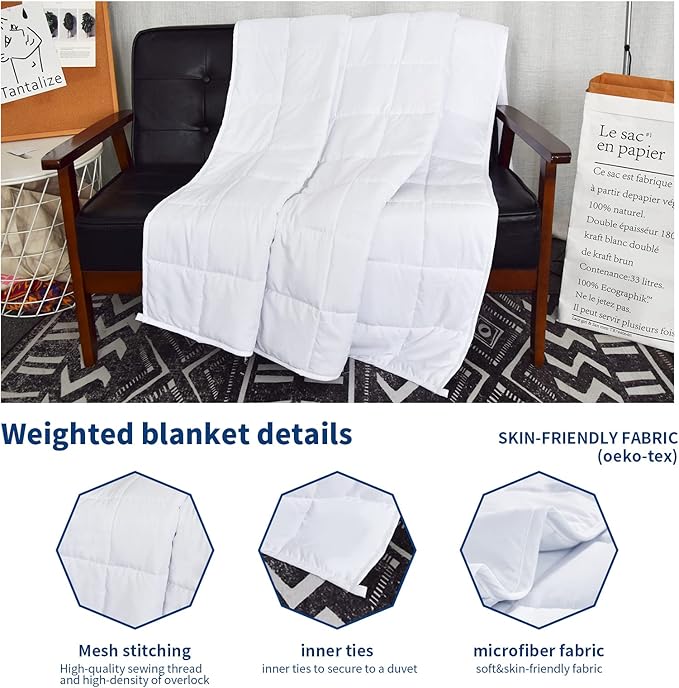 Weighted Blanket 15lbs Queen Size White 60"x80" Weighted Blankets for Adults Heavy Blanket are Comfortable and Cozy