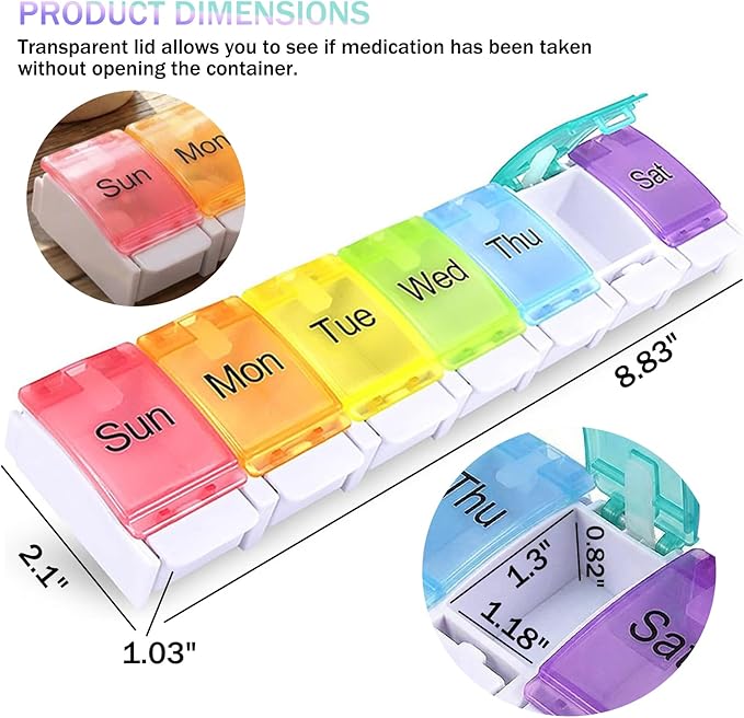 Weekly Pill Organizer,7 Day Pill Box with Push Buttons–Medicine Pill Case for Travel,Daily Vitamin Container,Medication&Supplement Holder,Cute Pill Organizer