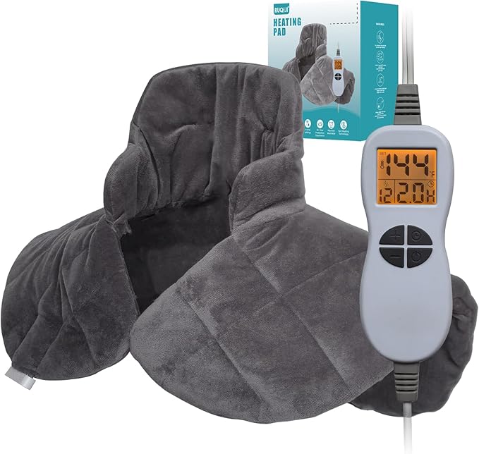Ruqiji 19" x 24" Weighted Neck&Shoulder Heating Pad, 2.5lbs with 12 Temperature Settings&Countdown timer,Pain Relief for Neck/Shoulders/Menstrual Pain, Christmas Gifts for Women Men Mom Dad(Dark Gray)