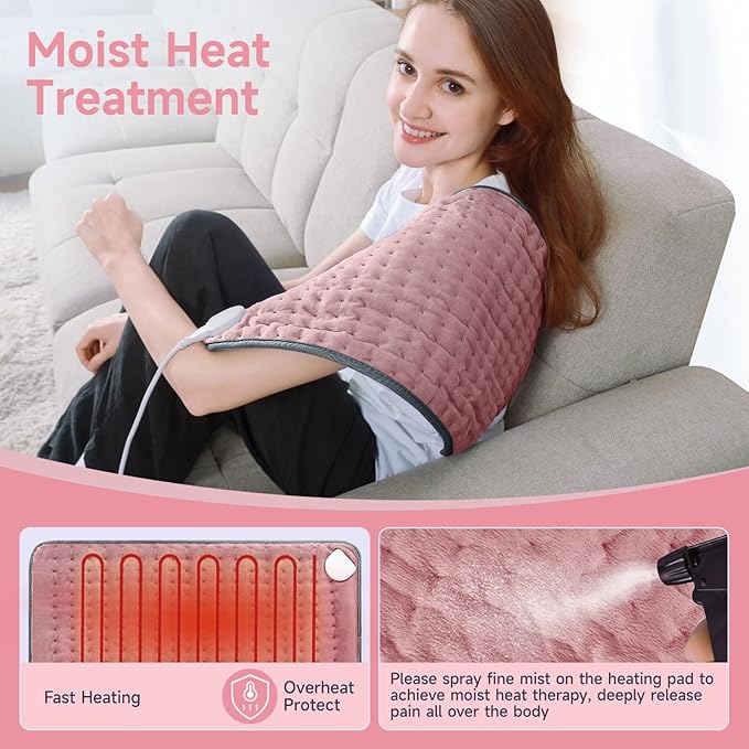 Heating Pad for Period Cramps, Heating Pads for Back Pain Relief, Heat Pad with 4 Timer & 6 Heat Temperature & Auto Shut Off, 12" x 24" Heating Pad for Women Mom Birthday Christmas Gift
