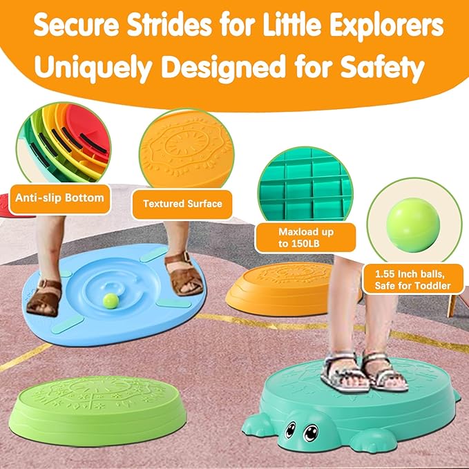 Balance Board & Stepping Stones for Kids - 2-in-1 No-Slip Turtle Stepping Stones and Balance Board for Toddler Balance & Obstacle Course, for 3 4 5 6 Year Old Kid Indoor & Outdoor Play