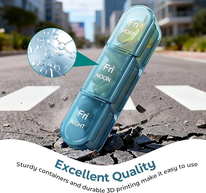 Daviky Pill Organizer 3X a Day, Weekly Pill Box 7 Day, Travel Pill Case with Large Containers, Pill Case for Vitamins, Medication, Supplements and Fish Oils