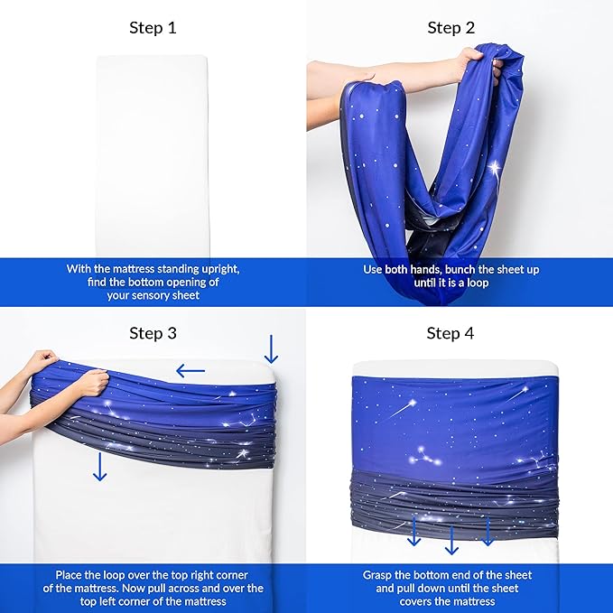 Sensory Compression Blanket | Spandex Bed Sheet for Kids & Adults | Deep Relaxing Feeling, Release Oxytocin | Helps With: SPD, Anxiety, ADHD, Autism | Star Theme | Breathable & Stretchable | Twin