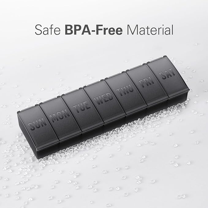 Barhon Pill Organizer Large, Weekly Medicine Pill Organizers, 7 Day Pills Box Case Travel for Big Vitamin Supplements Fish Oil, Black
