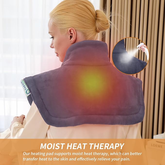 Heating Pad for Neck and Shoulders and Back Pain Relief, Weighted Heat Pad with Dry&Moist Heat, Neck Heating Pads 4 Heat Settings, Auto-Off, Christmas Gifts for Women Men Mom Dad, 19'' x 22'', Grey
