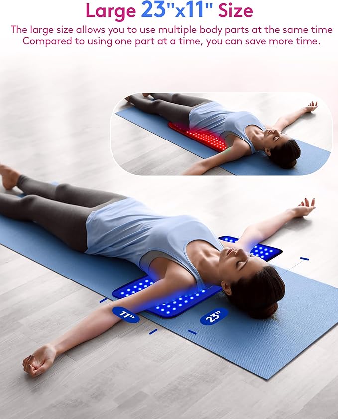UTK Blue & Red Light Therapy Mat for Body, 23" x 11" Large Infrared Light Therapy Pad, 210 LEDs 470nm & 660nm & 850nm Wavelengths for Waist Back Shoulder Knee Joint Pain Relief, Gift for Women Men