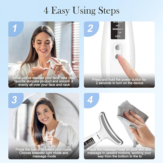 Red Light Therapy for Face and Neck, Portable Face Massager Tool with Vibration, 4 Color LED Facial Light Therapy Device for Skin at Home, Micro-Current Vibration Facial Cold and Hot Service