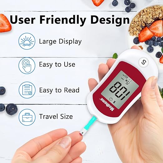Blood Glucose Monitor Kit, Diabetes Testing with 100 Glucometer Strips,100 30G Lancets, 1 Lancing Device, 1 Blood Sugar Monitor with Control Solution, Large Menory Capacity, No Coding.