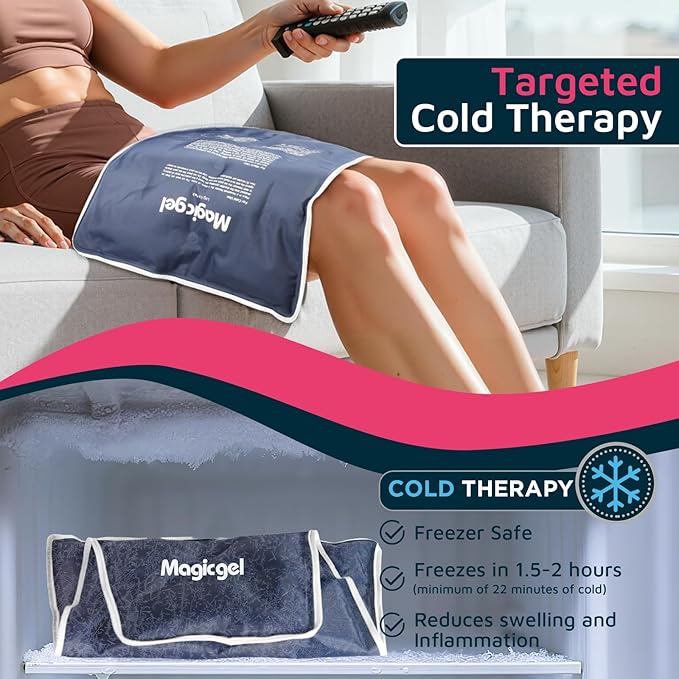 Magic Gel Leg Ice Pack - Professional Cold Therapy - Wrap Around Shin Ice Packs - Full Leg Ice Pack Wrap Around Entire Legs - Cool Down Your Legs Shins Hamstrings - Grey