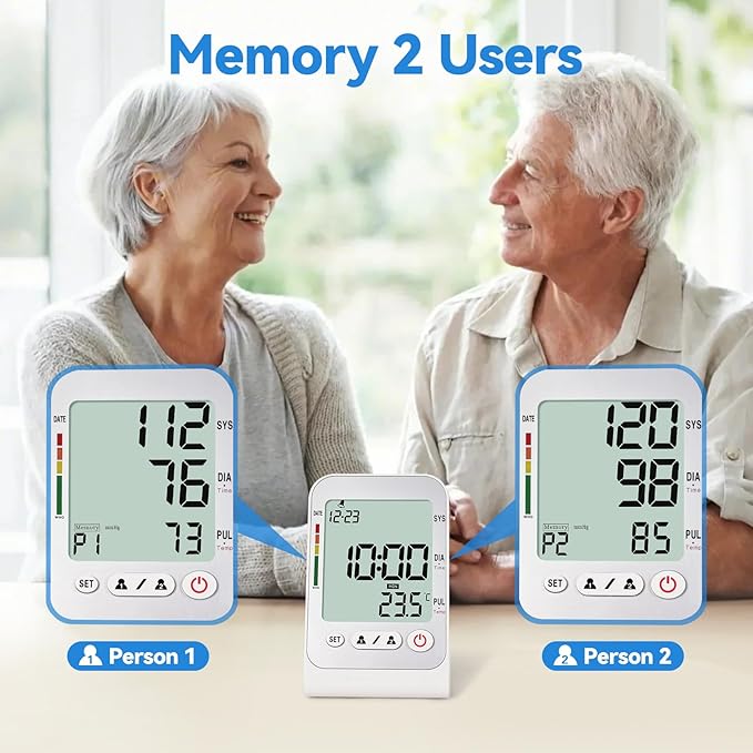 Blood Pressure Monitors for Home Use Upper Arm Cuff Machine, Automatic Digital Bp Monitor Accurate with Storage Large Cuff 14.2" – 18.9" 2 Users Memory Stand Clock